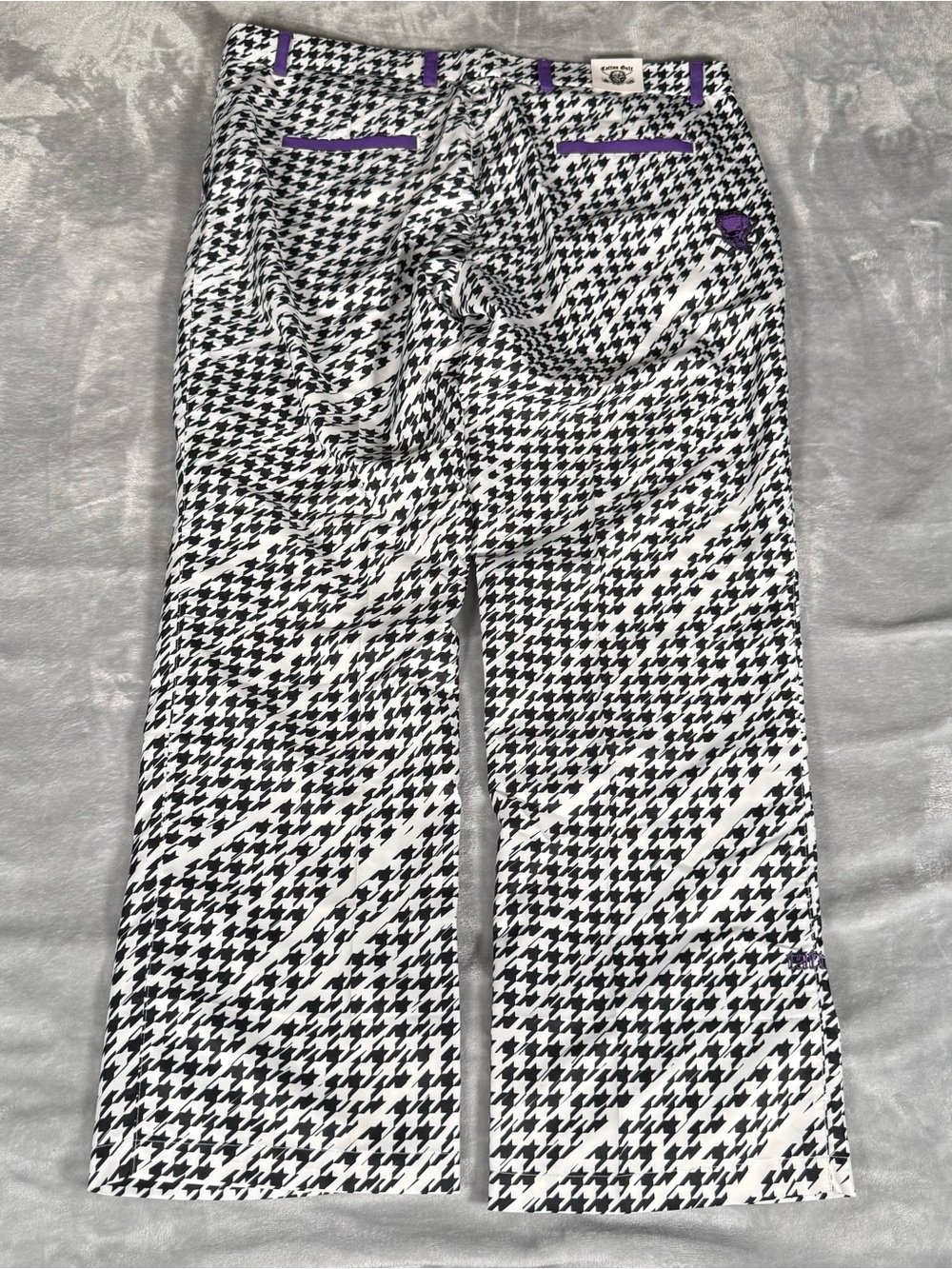 Tattoo Golf Houndstooth Graphic Pleated Pants Mens 36x30 Loud Pattern White NEW